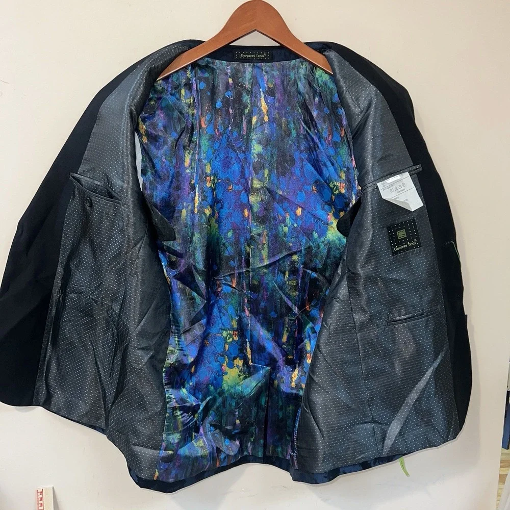 Giovanni Testi Blazer Mens 42S Navy Blue Bold Colorful Lining Slim GT2SS-2169